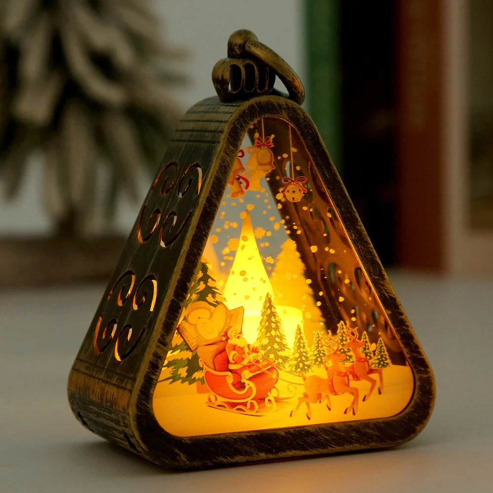 Christmas LED Triangle Lantern Santa Claus Snowman Festival Lamp Indoor Table Ornaments Party Scene Props Home Decorations Gifts