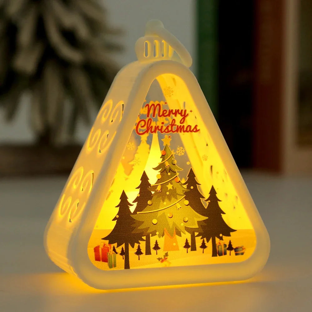 Christmas LED Triangle Lantern Santa Claus Snowman Festival Lamp Indoor Table Ornaments Party Scene Props Home Decorations Gifts