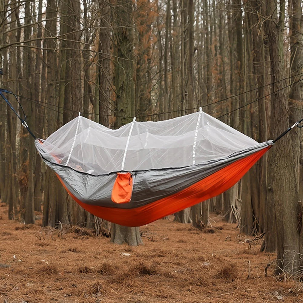 Portable Hiking Hammock with Mosquito Net Nylon Swing Hanging Bed Lightweight Outdoor Garden Bed for Camping