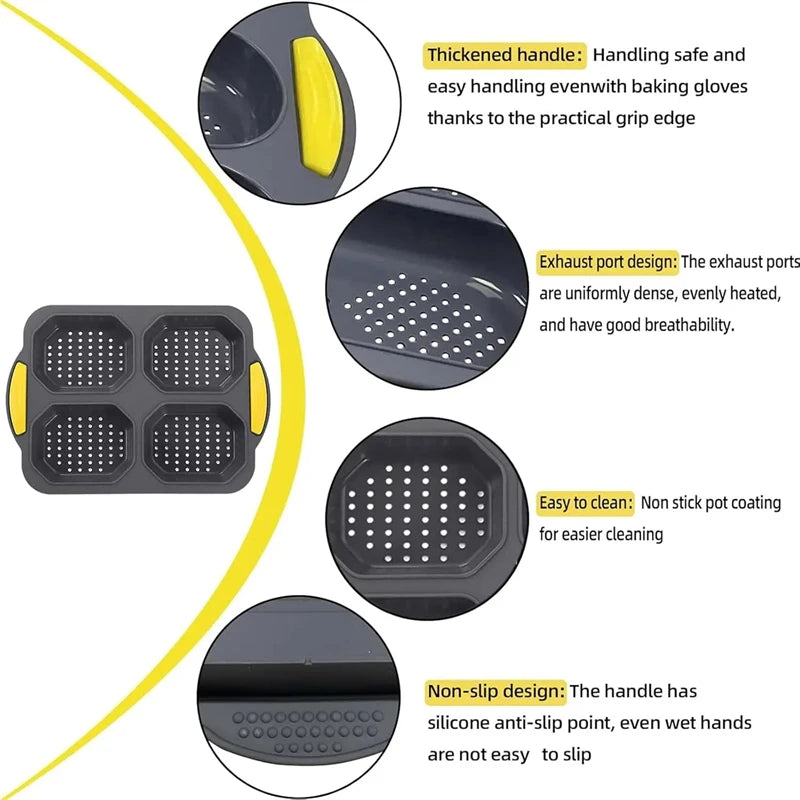 Baking Mould Restaurant  Hamburger Bun Silicone Mold Foldable Reusable Bread Pan Heat Resistance DIY Kitchen Tool Accessories
