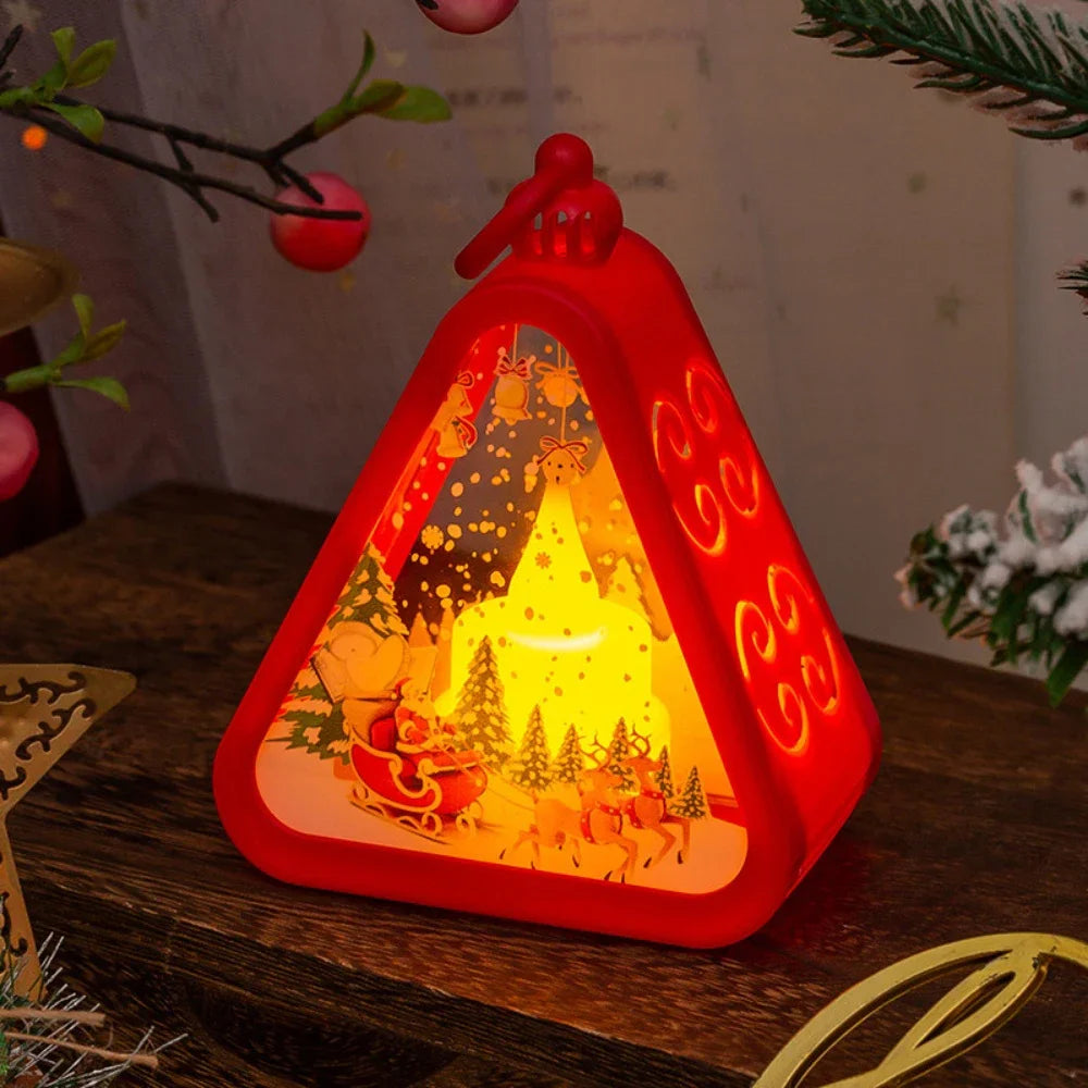 Christmas LED Triangle Lantern Santa Claus Snowman Festival Lamp Indoor Table Ornaments Party Scene Props Home Decorations Gifts