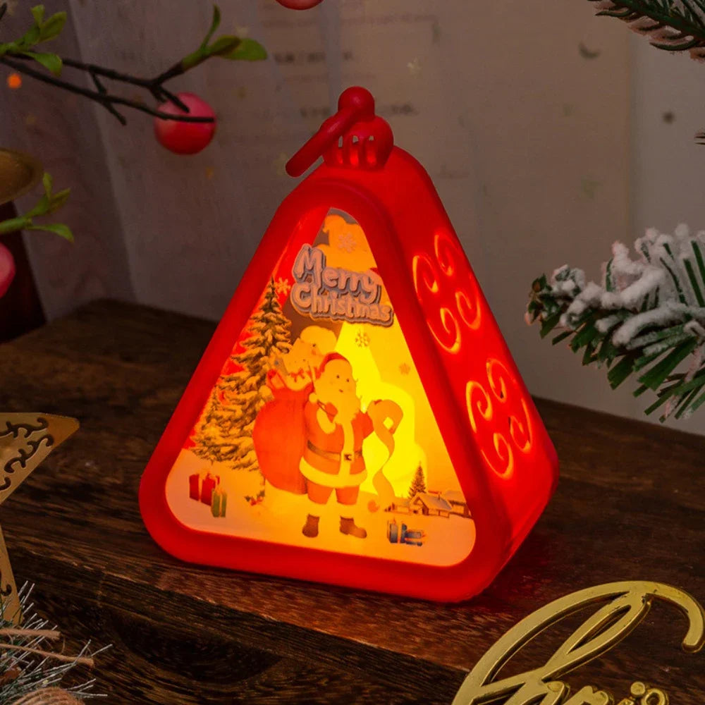 Christmas LED Triangle Lantern Santa Claus Snowman Festival Lamp Indoor Table Ornaments Party Scene Props Home Decorations Gifts