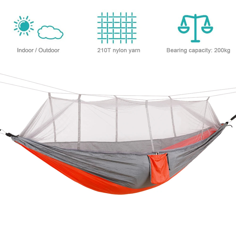Portable Hiking Hammock with Mosquito Net Nylon Swing Hanging Bed Lightweight Outdoor Garden Bed for Camping