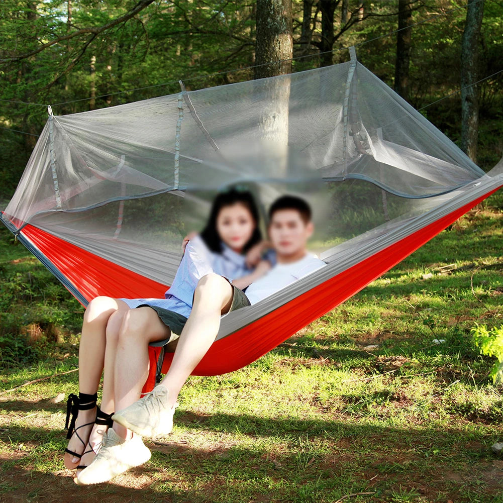 Portable Hiking Hammock with Mosquito Net Nylon Swing Hanging Bed Lightweight Outdoor Garden Bed for Camping