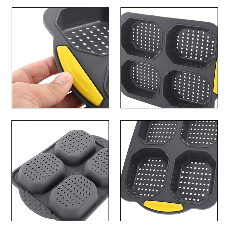 Baking Mould Restaurant  Hamburger Bun Silicone Mold Foldable Reusable Bread Pan Heat Resistance DIY Kitchen Tool Accessories