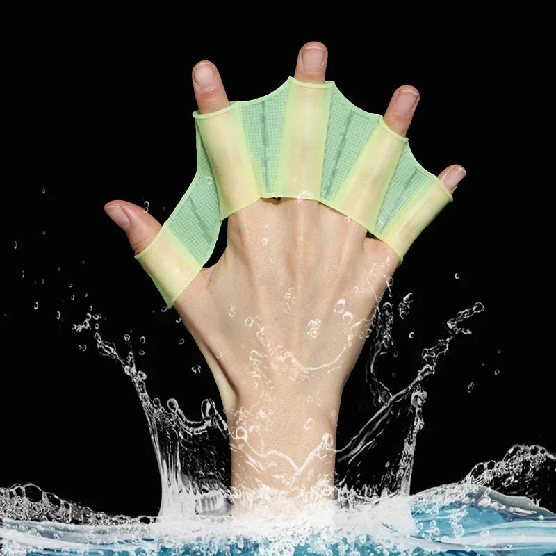 1 Pair Frog Style Silicone Hand Swim Fins Flippers Unisex Finger Webbed Gloves Paddle Water Sports Swimming Training Equipment