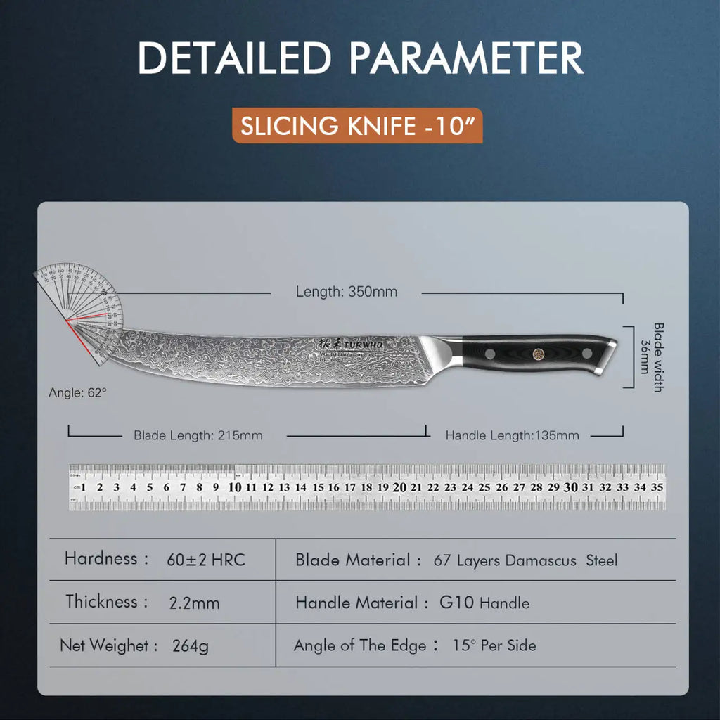 TURWHO Japanese Carving Knife Real 67 Layer Damascus Steel Cook Tools Sharp VG10 Core Kitchen Ham Cleaver Butcher Slicing Knives