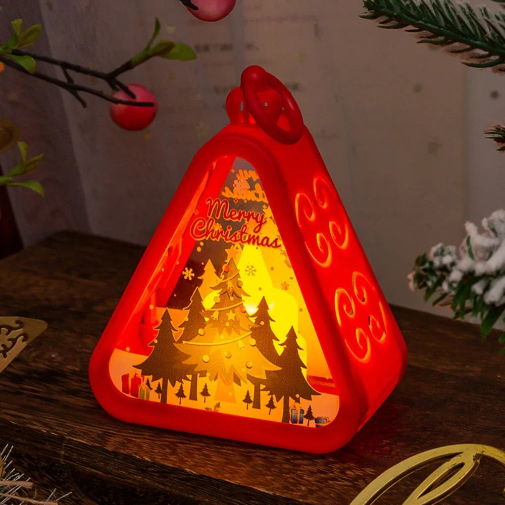 Christmas LED Triangle Lantern Santa Claus Snowman Festival Lamp Indoor Table Ornaments Party Scene Props Home Decorations Gifts