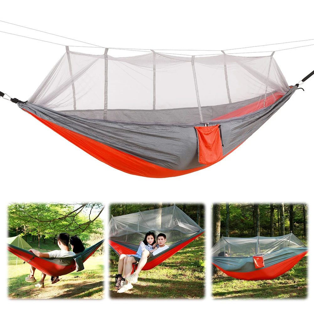 Portable Hiking Hammock with Mosquito Net Nylon Swing Hanging Bed Lightweight Outdoor Garden Bed for Camping