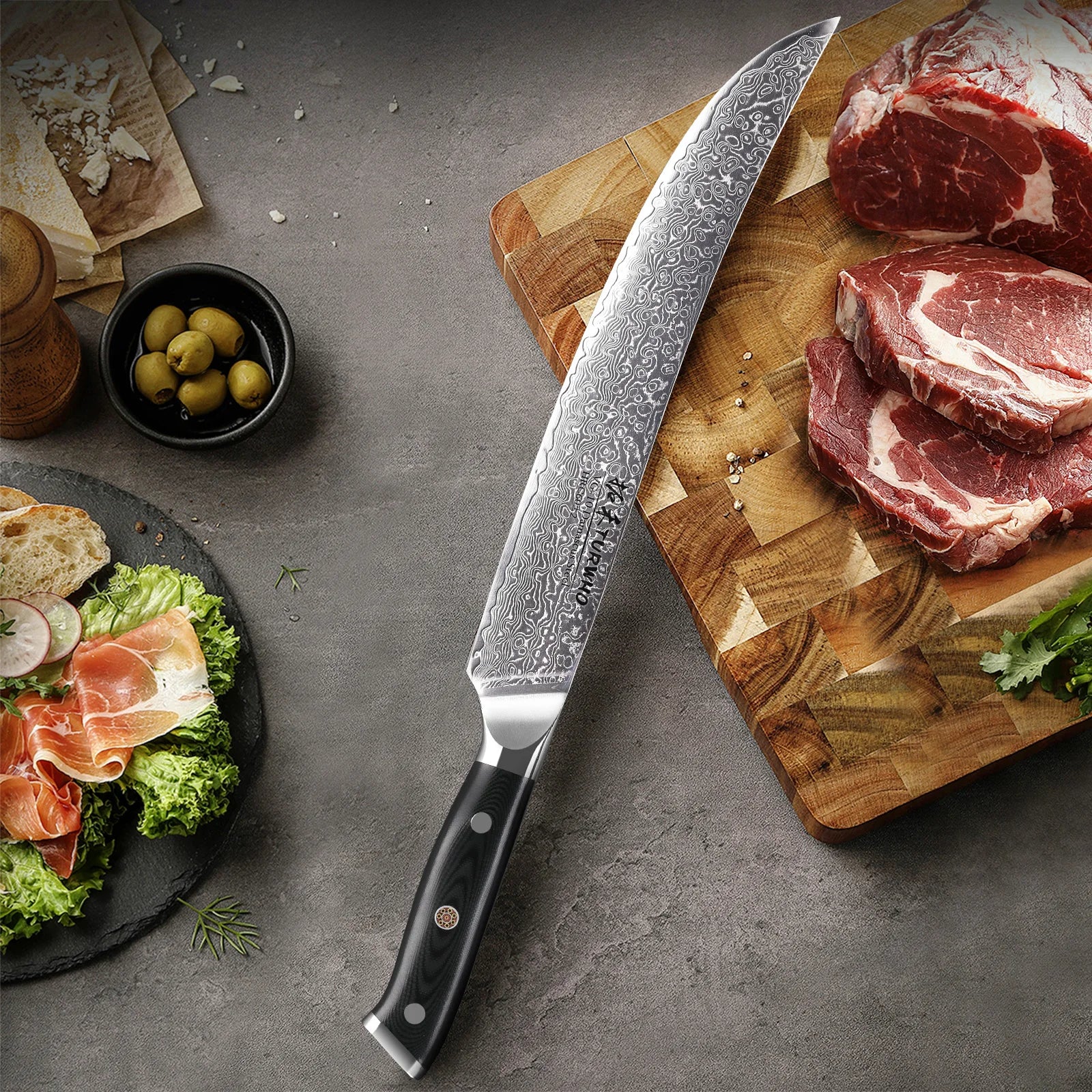 TURWHO Japanese Carving Knife Real 67 Layer Damascus Steel Cook Tools Sharp VG10 Core Kitchen Ham Cleaver Butcher Slicing Knives