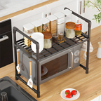 1pc Microwave Oven Storage Rack, Space-saving Countertop Kitchen Utensils Tableware Organizer, Kitchen Accessories Plastic Shelf