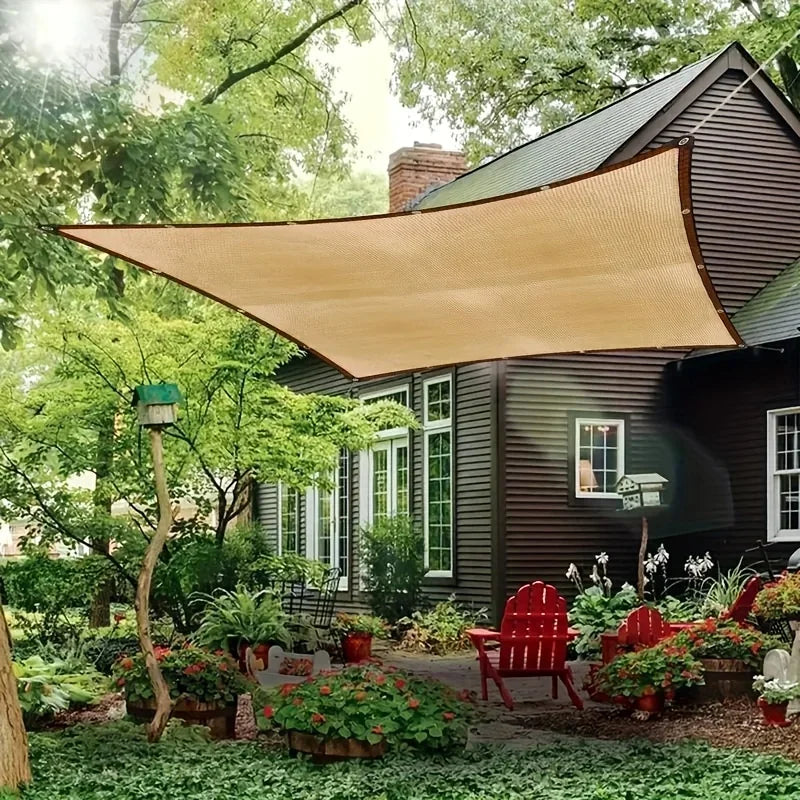 Thick Heavy-Duty PE Garden Sun Shade Net, Beige - Large Square UV Block, Sunshade Sail for Outdoor Patio and Yard Protection