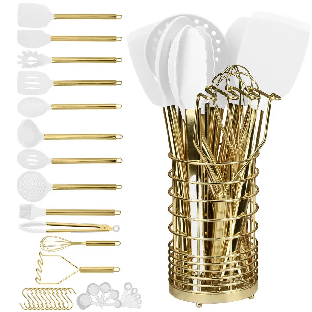 35-piece silicone household stirring spatula hoe, soup spoon with storage bucket non-stick pan kitchen accessories cooking tools