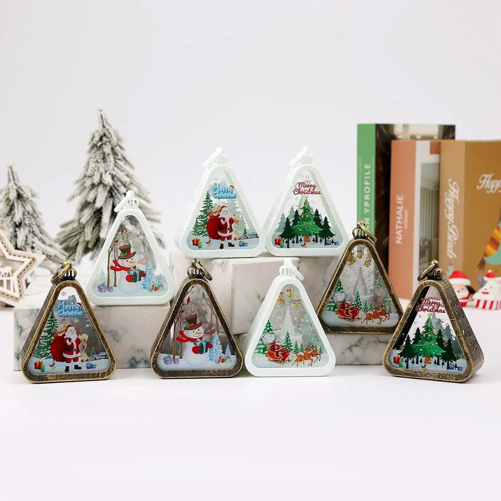 Christmas LED Triangle Lantern Santa Claus Snowman Festival Lamp Indoor Table Ornaments Party Scene Props Home Decorations Gifts