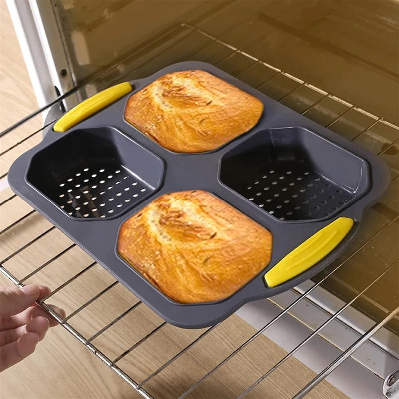 Baking Mould Restaurant  Hamburger Bun Silicone Mold Foldable Reusable Bread Pan Heat Resistance DIY Kitchen Tool Accessories