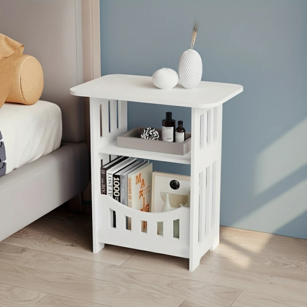 Modern Nordic Storage Side Table Small Coffee Table Bedside Cabinet Mini End Table Nightstand for Living Room Bedroom Furniture