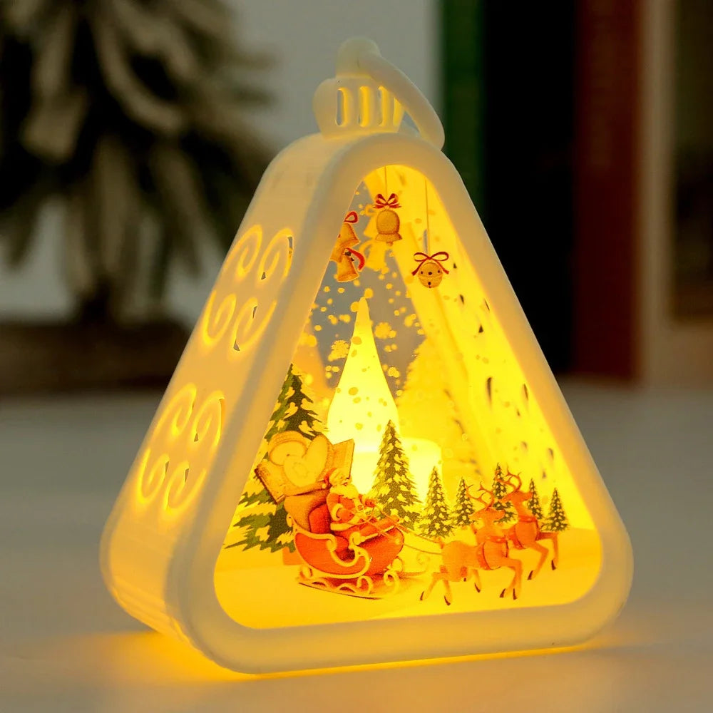 Christmas LED Triangle Lantern Santa Claus Snowman Festival Lamp Indoor Table Ornaments Party Scene Props Home Decorations Gifts
