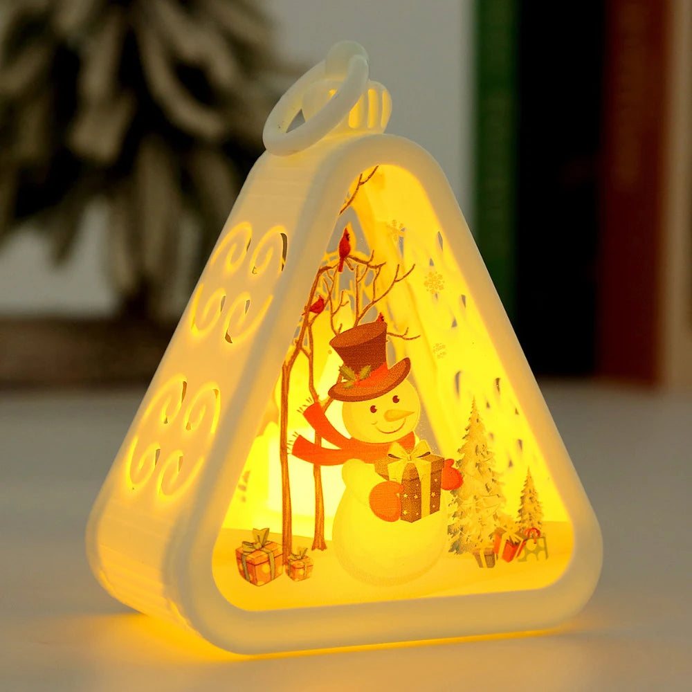 Christmas LED Triangle Lantern Santa Claus Snowman Festival Lamp Indoor Table Ornaments Party Scene Props Home Decorations Gifts