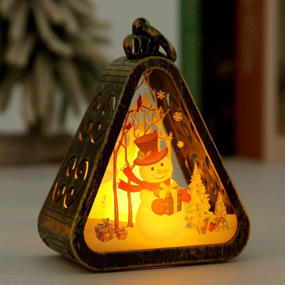 Christmas LED Triangle Lantern Santa Claus Snowman Festival Lamp Indoor Table Ornaments Party Scene Props Home Decorations Gifts
