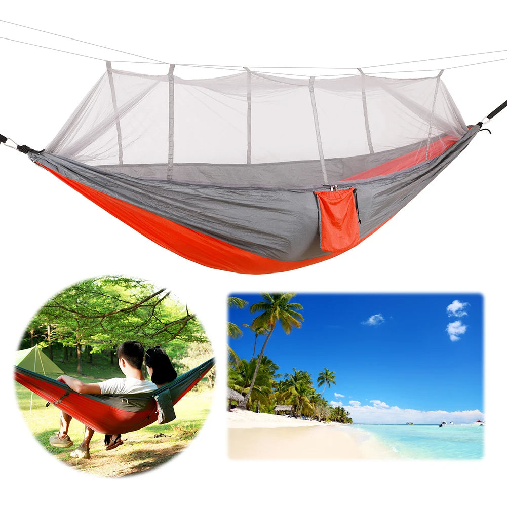 Portable Hiking Hammock with Mosquito Net Nylon Swing Hanging Bed Lightweight Outdoor Garden Bed for Camping