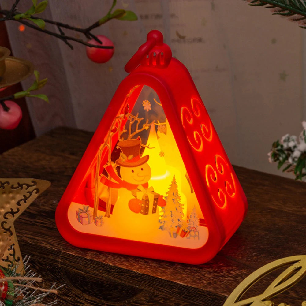 Christmas LED Triangle Lantern Santa Claus Snowman Festival Lamp Indoor Table Ornaments Party Scene Props Home Decorations Gifts